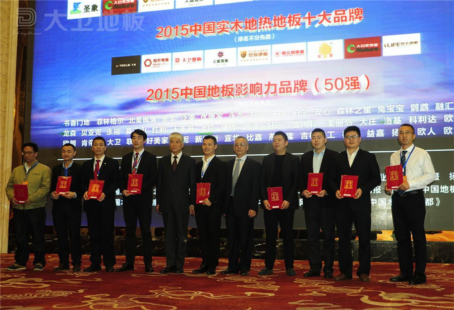 华体会网页版(中国)地板董事长蒋卫（右二）获颁“2015中国实木地热地板十大品牌”.jpg